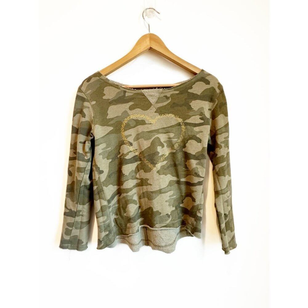 Billabong Camo Sweatshirt Girls Large Green Gold Heart